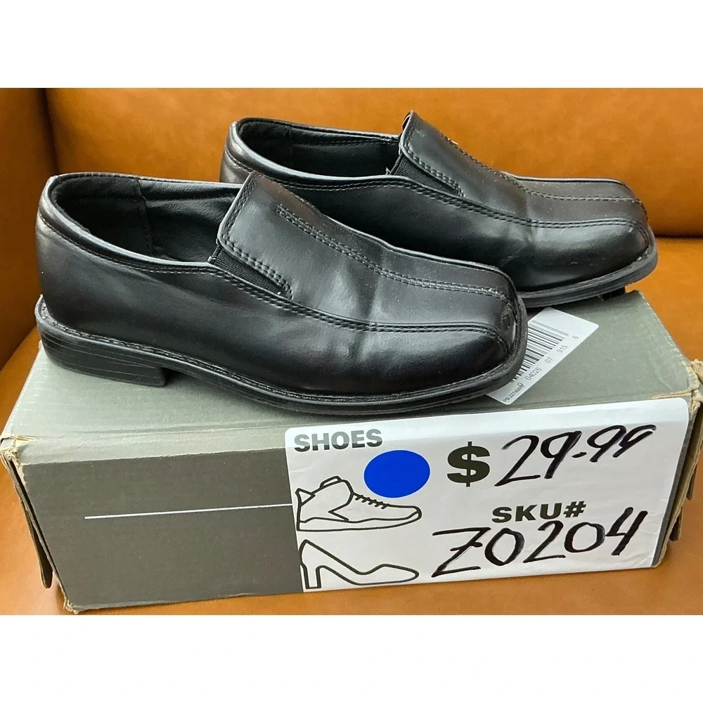 Stacy Adams Nate Loafers Boys Size 11 Black Square Toe Slip On Shoes